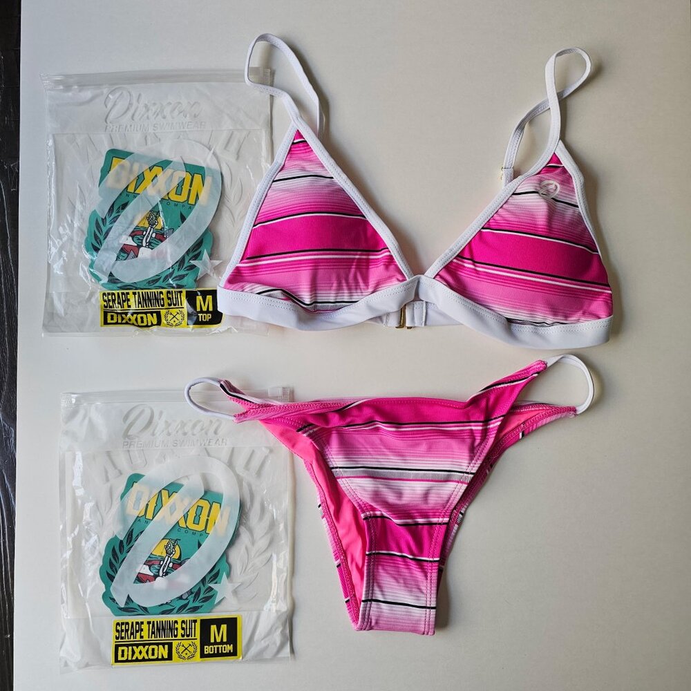 NWT | DIXXON Hot Pink & White Striped Serape Bikini Top & Bottom Set Various Sz